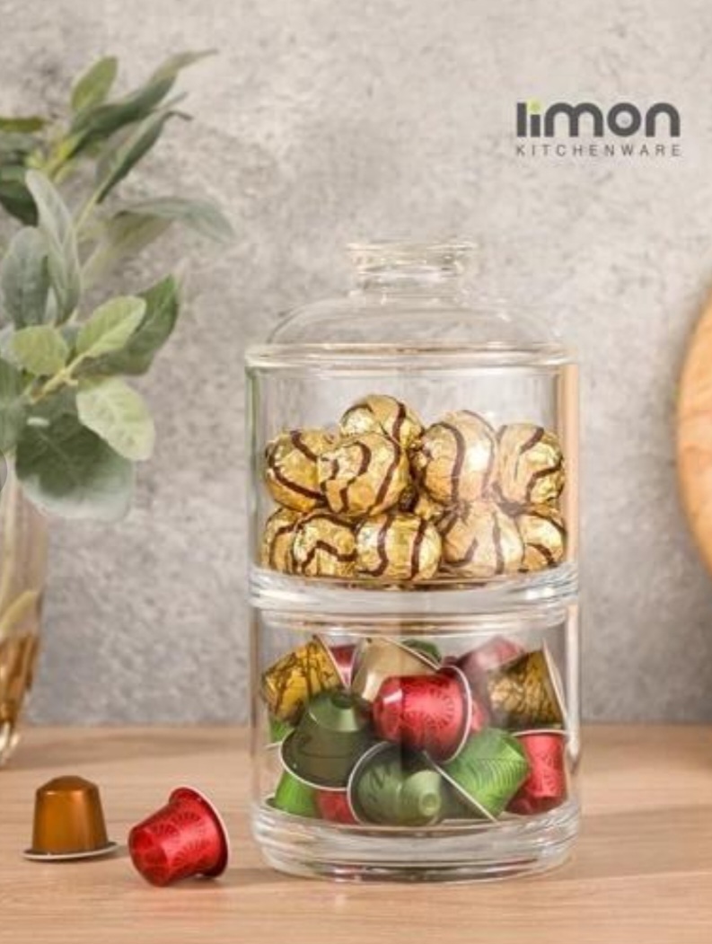 ظرف شکلات خوری اکرولیک دو طبقه لیمون