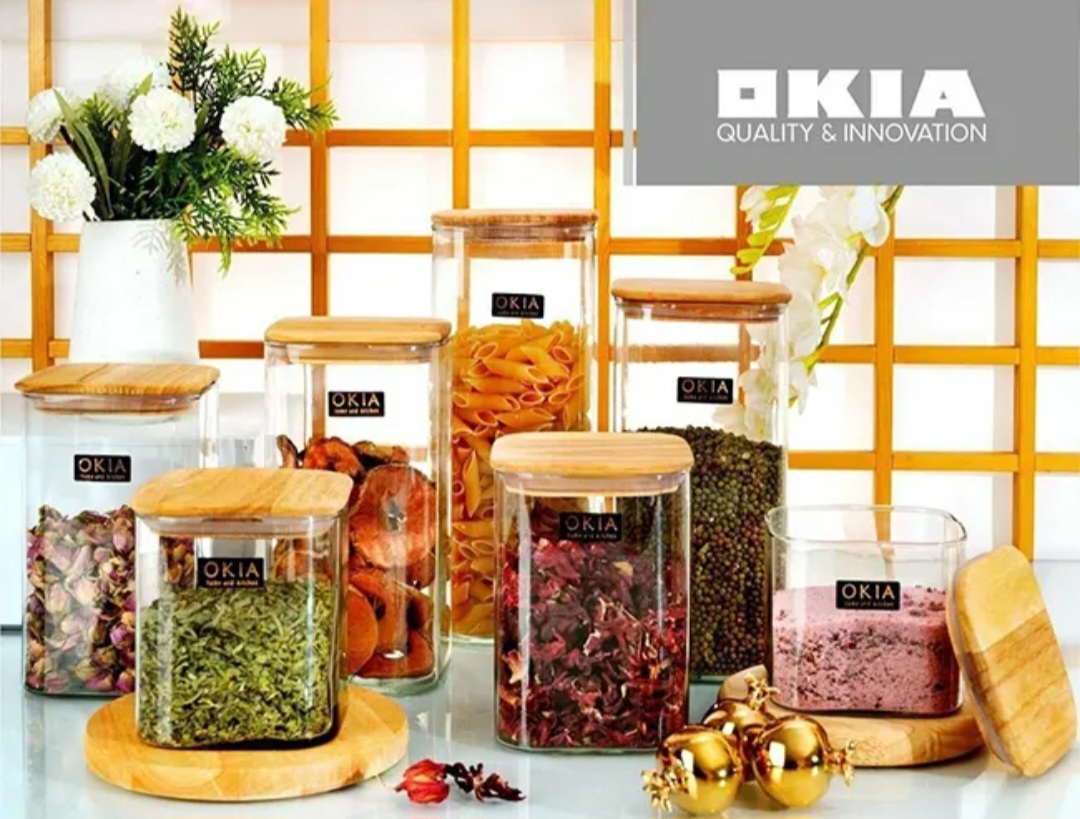 بانکه شیشه ای اوکیا درب چوبی سایز ۳