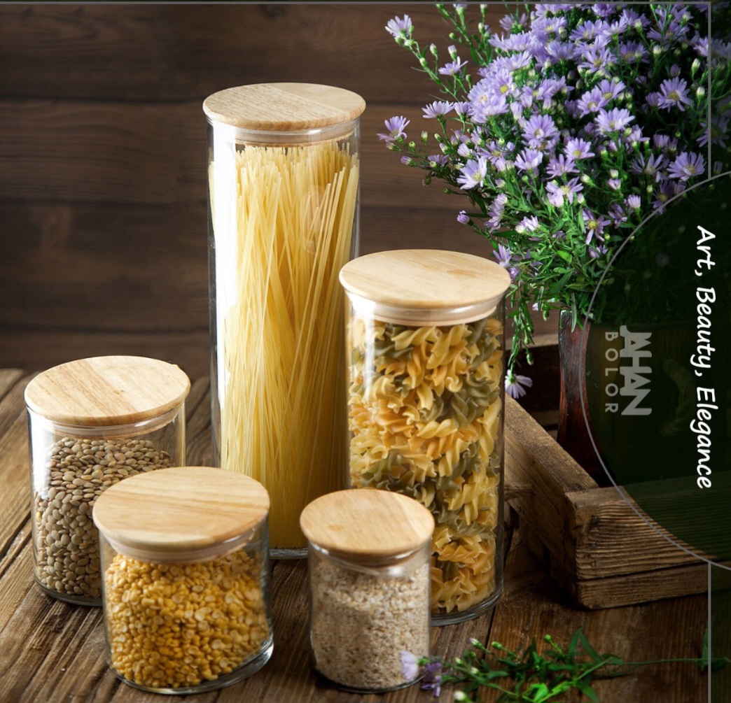 بانکه شیشه ای گرد درب چوبی سایز ۳