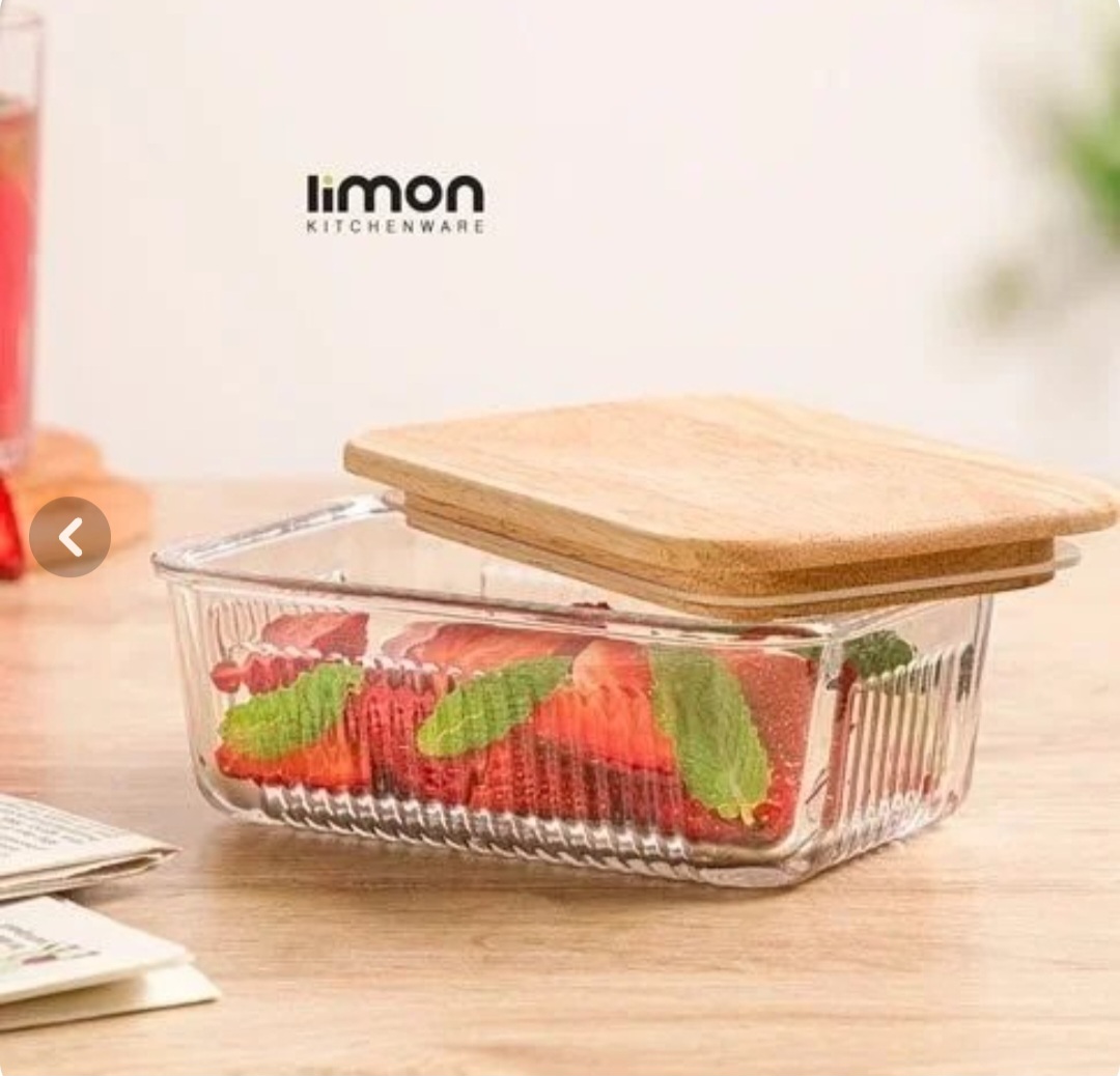 ظرف شیشه ای شیار دار ۴۵۰میلی لیتر درب چوبی